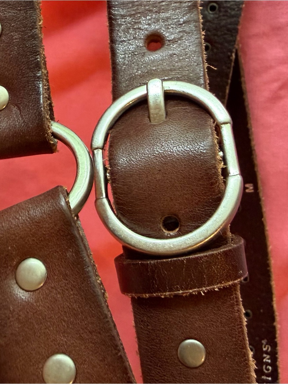 Silpada Brown Leather wrap Belt with rivets Round Silver-Tone Buckle. 72” long.